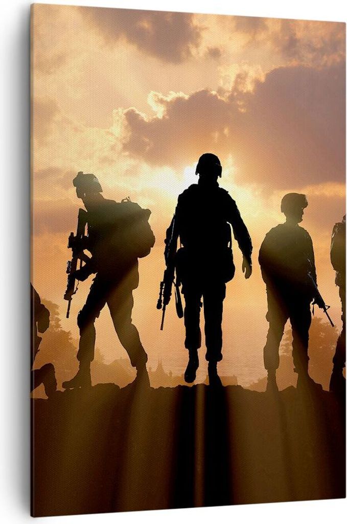 Bild auf Leinwand - Leinwandbild - Einteilig - Armee Waffen Sonne Militär - 70x100cm - Wand Bild - Wanddeko - Wandbilder - Leinwanddruck - Wanddek...