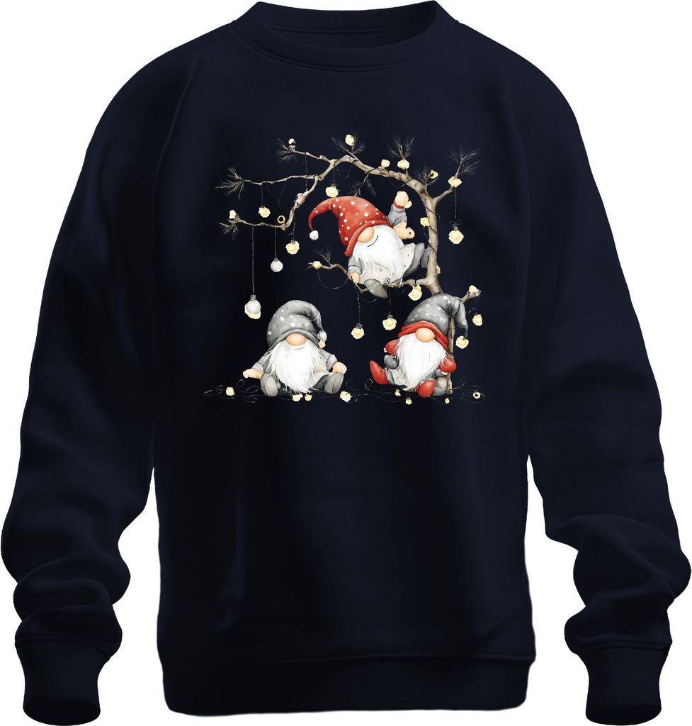 Weihnachtswichtel Lichterkette Niedlich Skandinavisch Geschenk Uni Sweatshirt Pullover, Navy, XXL