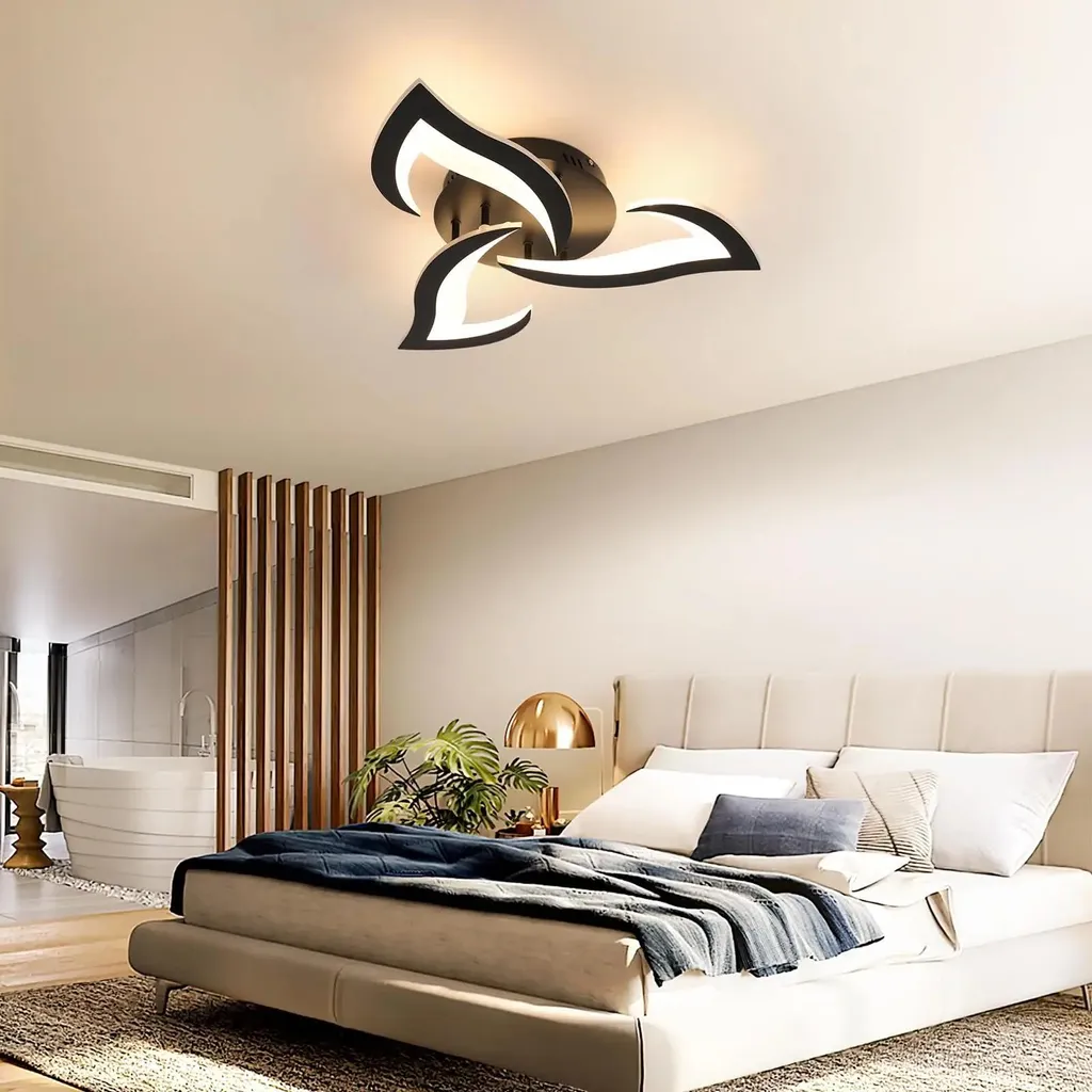 Plafonnier LED Noir 40W Forme Fleur - Éclairage Fixe Blanc Chaud - 6
