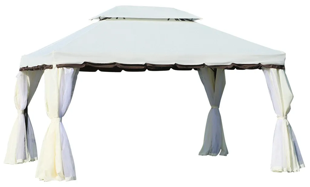Tonnelle double toit 4x3m anti-moustique avec rideaux blancs inclus