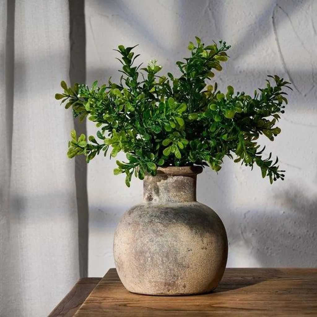 Petit vase décoratif gris en terre cuite style bohème pour la maison