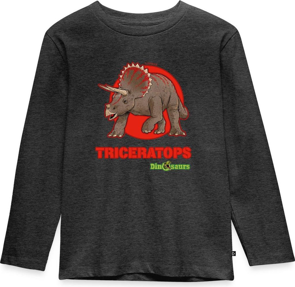 Spreadshirt Dinosaurier Triceratops Pflanzenfresser Kinder Premium Langarmshirt, 110/116 (4 Jahre), Anthrazit meliert