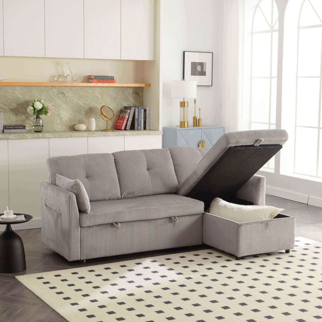 MODFU L-förmiges Sofa Polstermöbel mit Stauraum moderne Design-Schlafsofa, Hellgrau