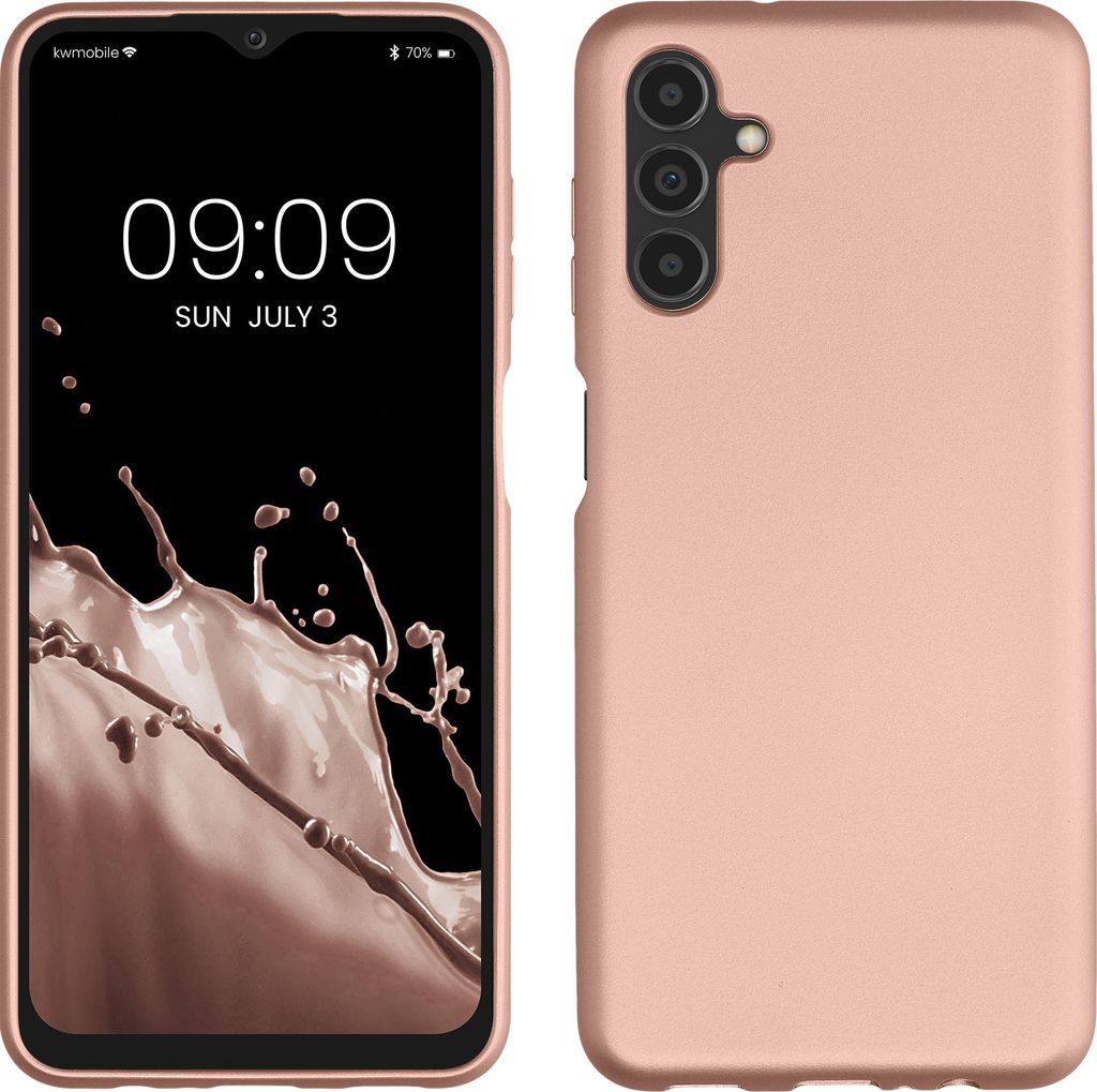 kwmobile Case kompatibel mit Samsung Galaxy A04s Hülle - Schutzhülle aus Silikon metallisch schimmernd - Handyhülle Metallic Rosegold