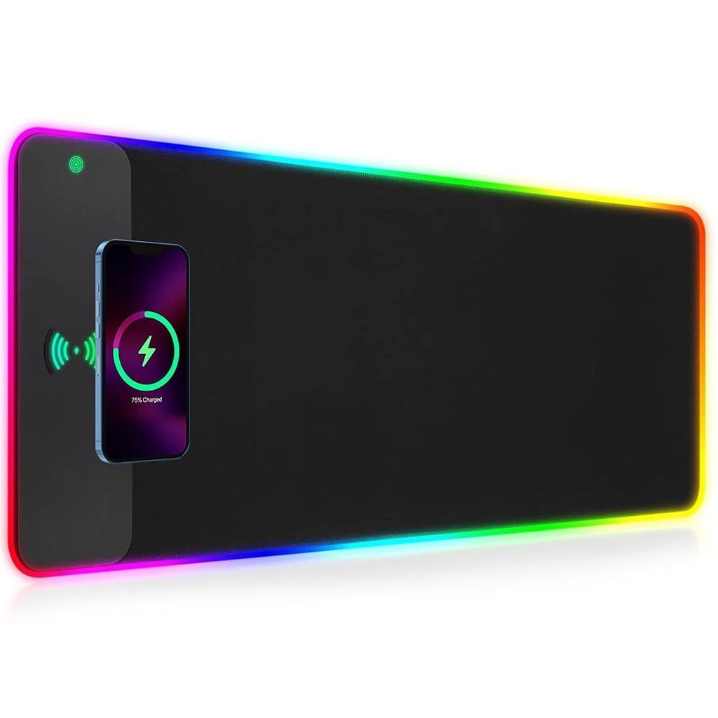 RGB Gaming-Mauspad mit 15 W Qi Wireless Charging ,17 Lichtmodi, Schnellladung,rutschfest,kompatibel mit iPhone,Handy,Kopfhörern,für PC, Gaming & ...