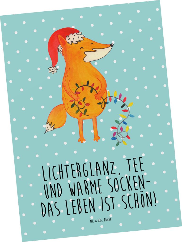 Mr. & Mrs. Panda Postkarte Fuchs Weihnachten - Türkis Pastell - Geschenk, Grußkarte, Ansichtskarten, Nikolaus, Weihnachtsmann, Postkarten, Winter...