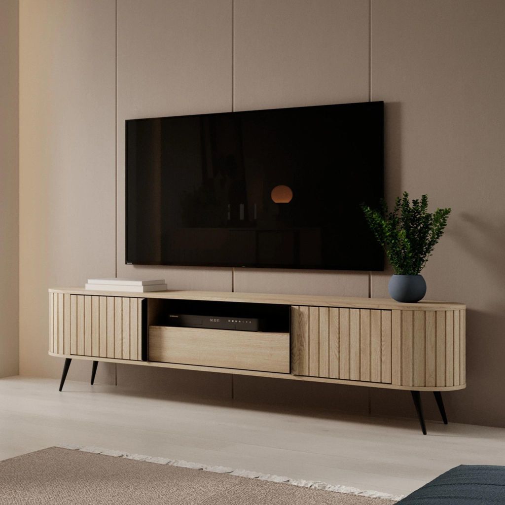 TV-Lowboard LOVI 196 cm Eiche Cremona Riffelfront Produktbild 