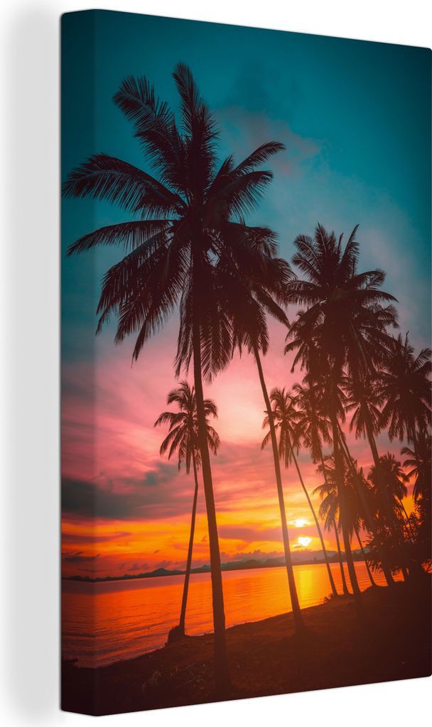 OneMillionCanvasses - Leinwandbilder - 90x140 cm, Meer - Palme - Sonnenuntergang - Strand - Silhouette, Wandbilder Kunstdruck Wanddekoration - Fo...