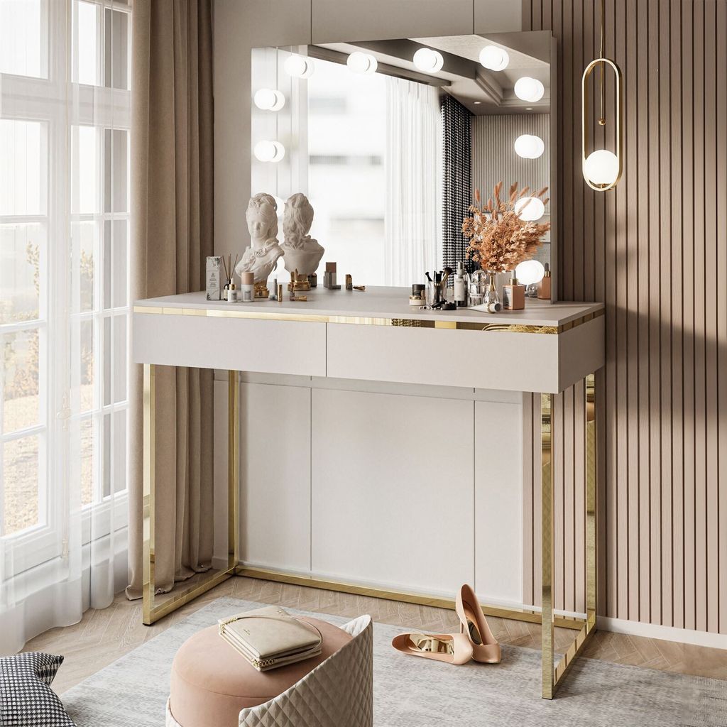Kosmetiktisch AURORA GOLD ELITE mit Spiegel Kaschmir Produktbild 