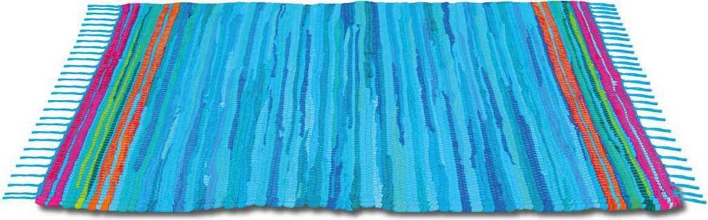 Flickenteppich handgewebter Teppich aus Baumwolle, stylischer und strapazierfähiger Fleckerlteppich (90 x 150cm / blau - dunkelblau)