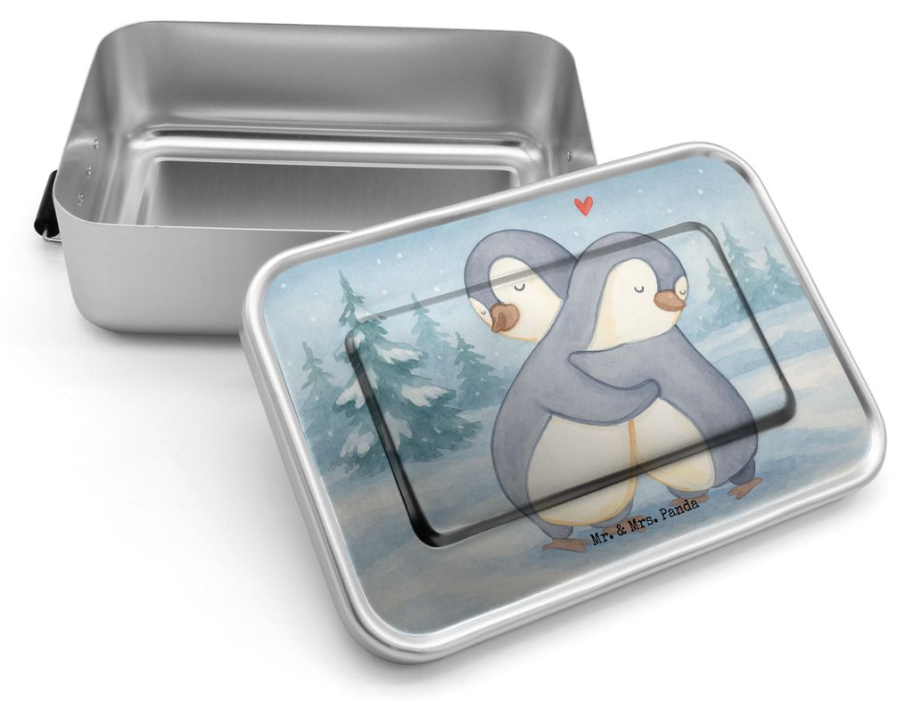 Mr. & Mrs. Panda Snackbox Pinguine Kuscheln Design - Weiß - Geschenk, Hochzeitstag, Lunchdose, Hocheitstag, Lunchbox, Frühstücksbox, Metall, Met...