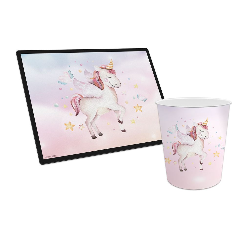 itenga Papierkorb mit Schreibunterlage Motiv Einhorn Produktbild 