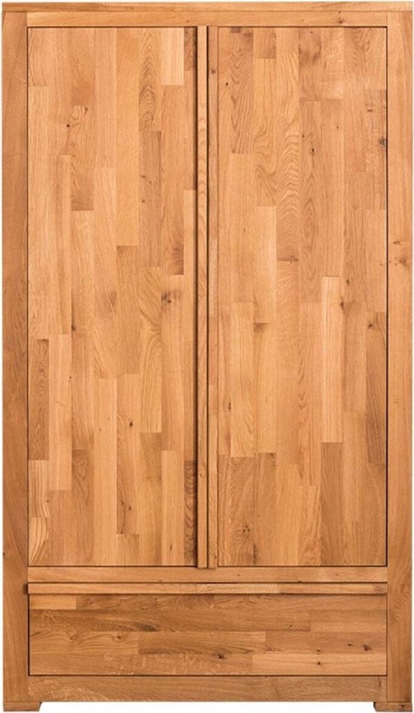 Casa Padrino Landhausstil Kleiderschrank Naturfarben 110 x 55 x H. 190 cm - Eichenholz Schlafzimmerschrank mit 2 Türen und Schublade