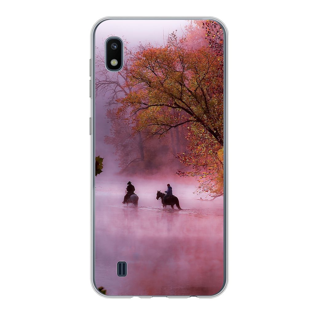 MuchoWow Handyhülle Schutzhülle Hülle für Samsung Galaxy A10 Pferde - Nebel - Wald Silikon Softcase Handy Hülle - Schutzhülle