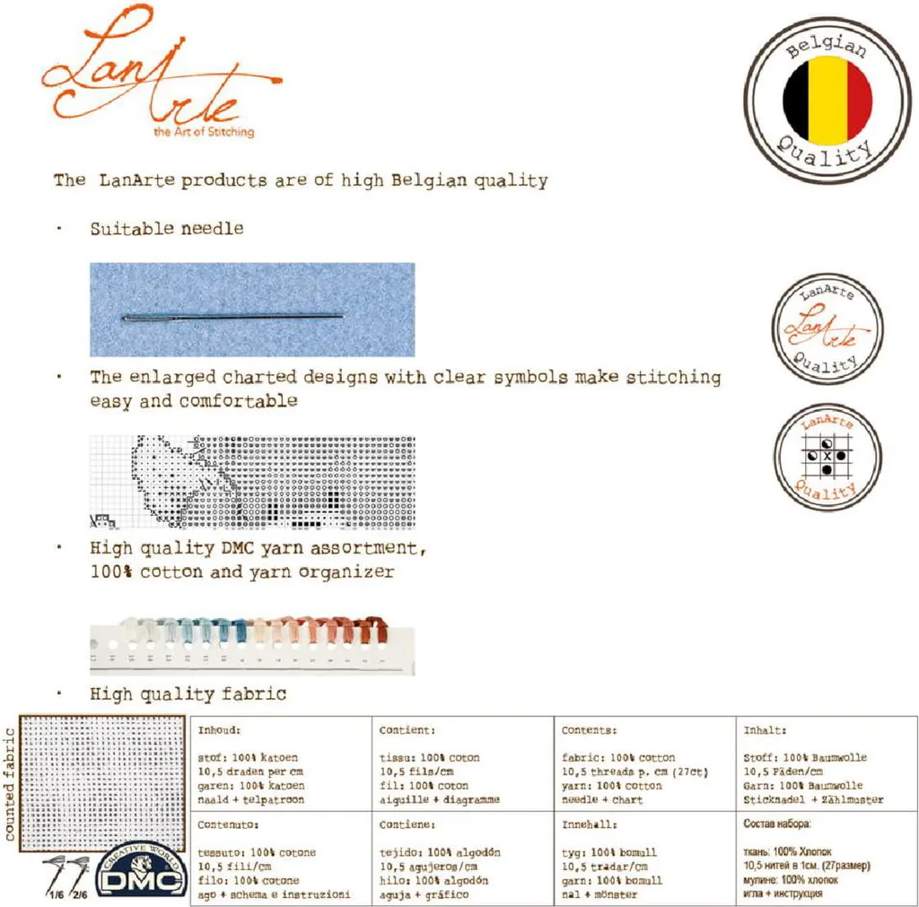 Broderie Point de Croix Compté Cerf Multicolore Kit Complet 29x40 cm