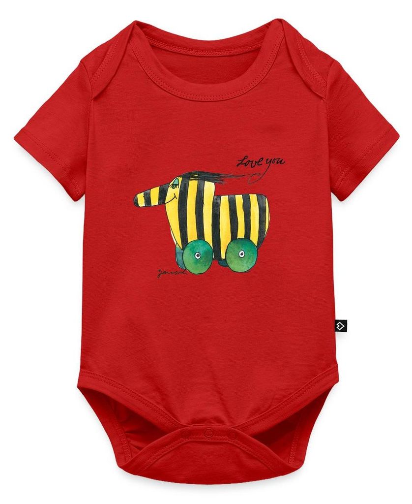 Spreadshirt Janosch Tigerente Love You Kurzarm Tages Baby Body, 92 (1,5 - 2 Jahre), Rot