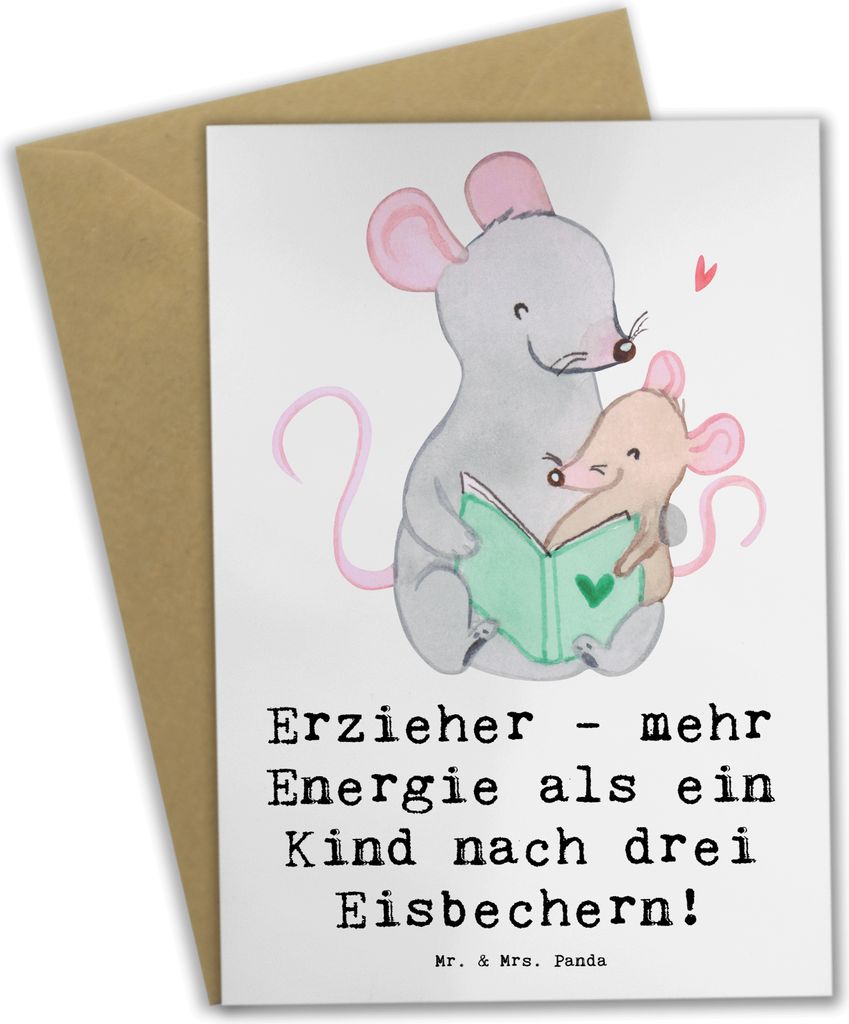 Mr. & Mrs. Panda babykarte Erzieher Energie - Weiß - Geschenk, weihnachtskarten, einladungskarten, Beruf, Berufsleben, osterkarte, hochzeitskarten...