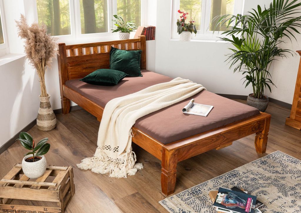 MASSIVMOEBEL24 Bett Akazie 140x200x90 honig lackiert OXFORD #221