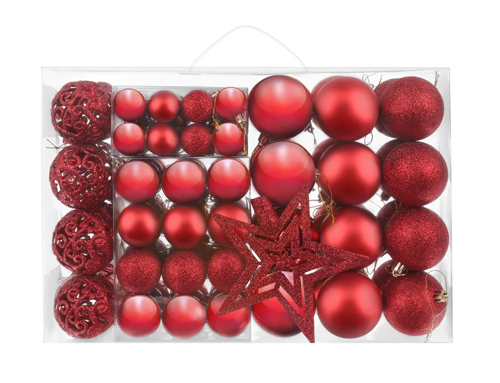 Boules de Noël Incassables 100 pièces Rouge - Ornements Sapin 11429
