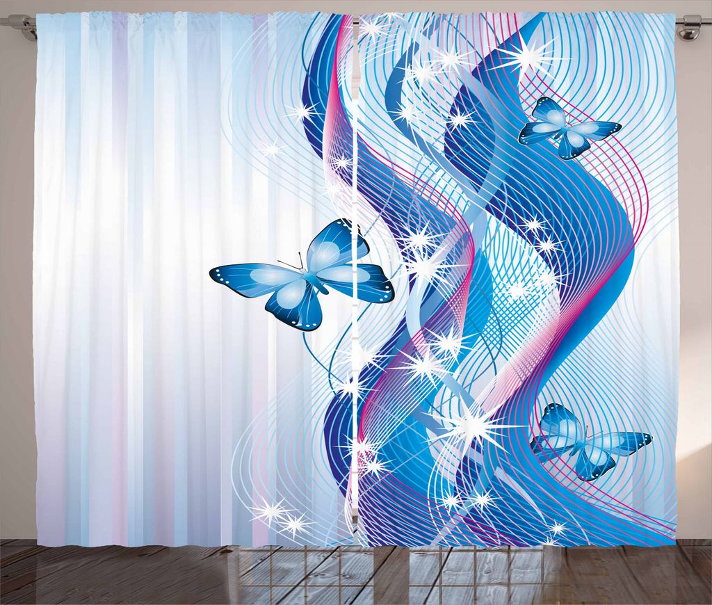 ABAKUHAUS Navy und Blush Rustikaler Gardine, Magie Schmetterling, Schlafzimmer Kräuselband Vorhang mit Schlaufen und Haken, 280 x 245 cm, Weiß Bl...
