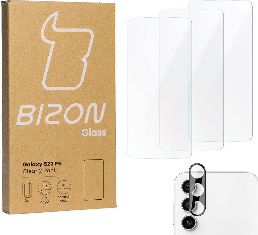 BIZON Clear 3x Bildschirmglas + Kameraglas Samsung Galaxy S23 FE