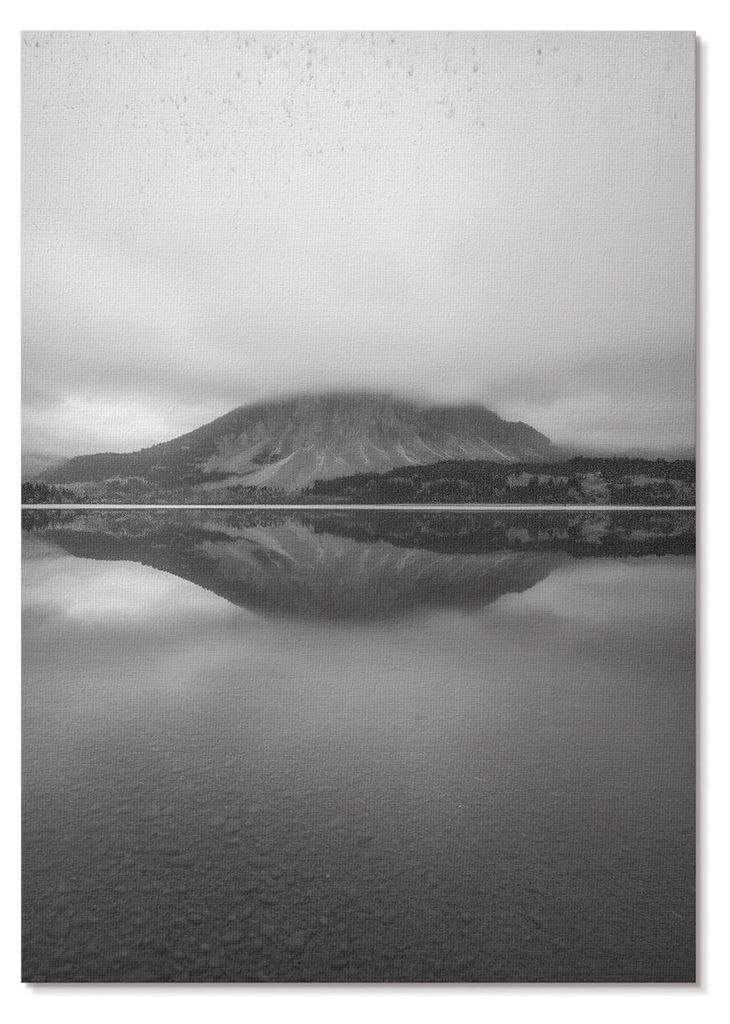 POSTER - 59x84 cm (A1) - Max - Grautöne, Berge, Spiegelung im See, Harmonie - Wandbild für Wohnzimmer Schlafzimmer & Flur, Modernes Poster Wandde...