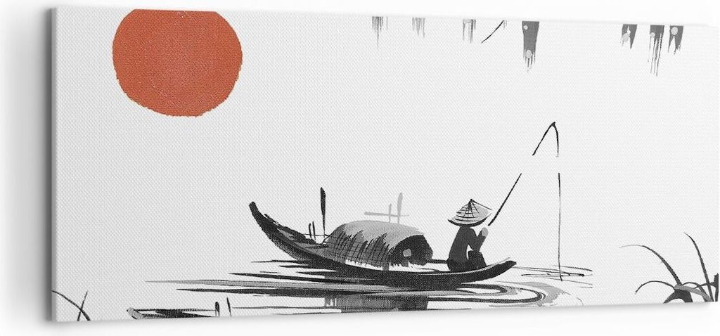 Bild auf Leinwand - Leinwandbild - Einteilig - China Angler Zeichnen - 120x50cm - Wand Bild - Wanddeko - Wandbilder - Leinwanddruck - Bilder - Wand...