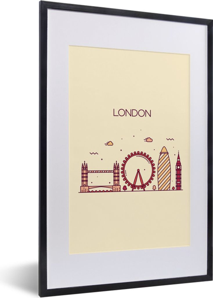 MuchoWow MuchoWow Gerahmtes Poster England - London - Skyline 40x60 cm - Poster mit zchwarzem Bilderrahmen - Poster in Rahmen
