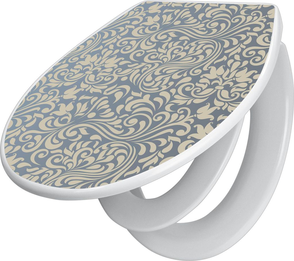 banjado Familien WC Sitz mit Absenkautomatik 37x44,5x5cm -Blaues Ornament - Klodeckel/Klobrille mit kindersitz aus hochwertigem Polypropylen - univ...