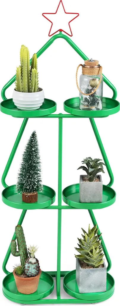 Support plantes 3 niveaux COSTWAY en forme de sapin de Noël Vert 6 places