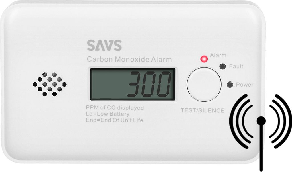 SAVS C10-W Drahtlos koppelbarer Kohlenmonoxidmelder - LinkSmart - Optional WiFi - LCD-Display - CO Melder