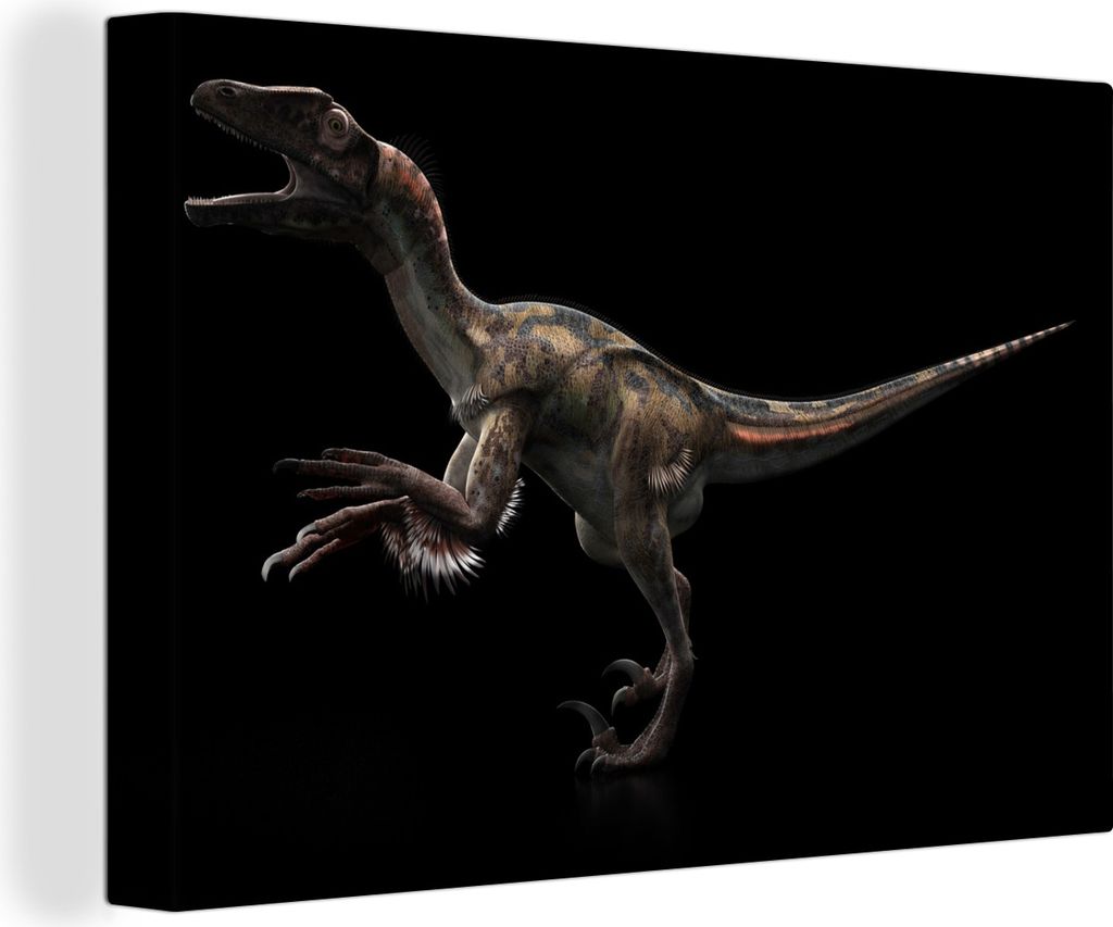 OneMillionCanvasses - Leinwandbilder - 140x90 cm, Utahraptor auf schwarzem Hintergrund, Wandbilder Kunstdruck Wanddekoration - Foto auf Leinwand ...