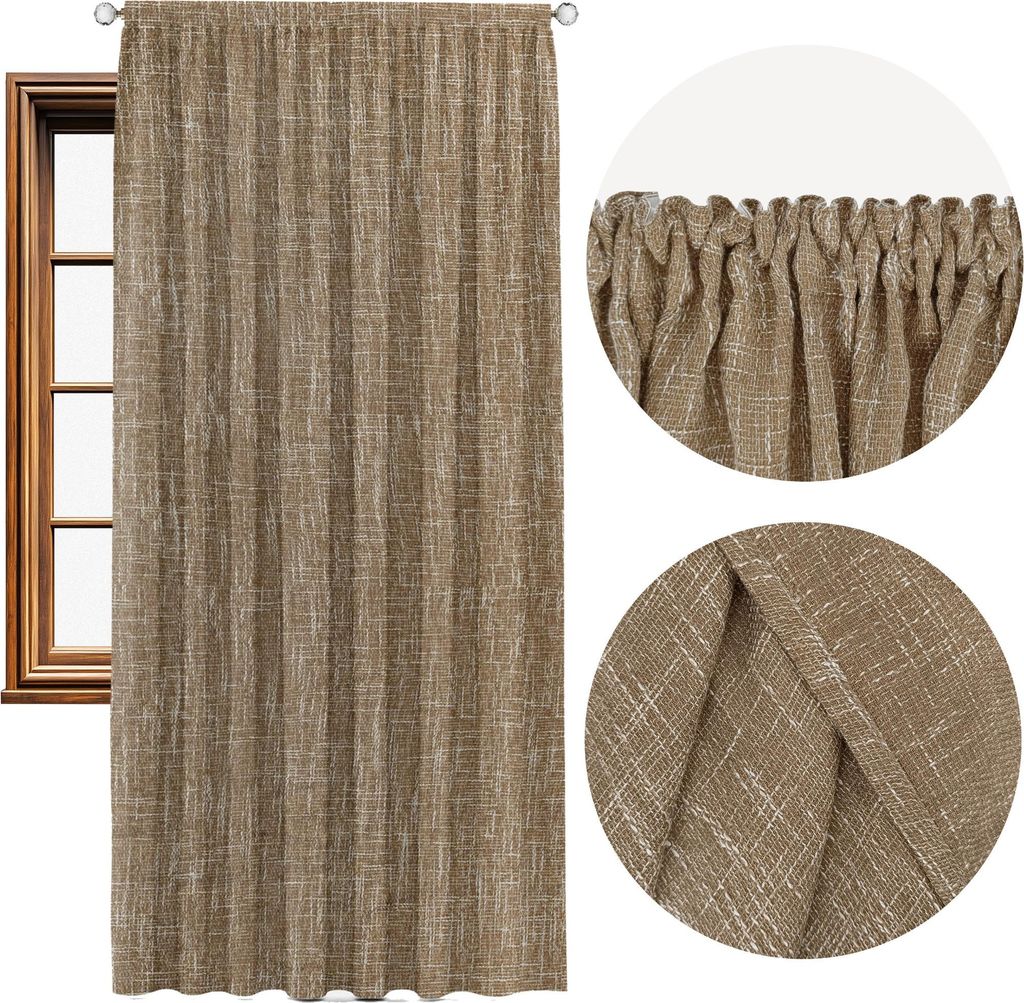 Domarex Fertigvorhang 140x280 cm Grau Melange, Halbtransparente Gardine mit Kräuselband, Eleganter Vorhang Wohnzimmer & Schlafzimmer, Braun