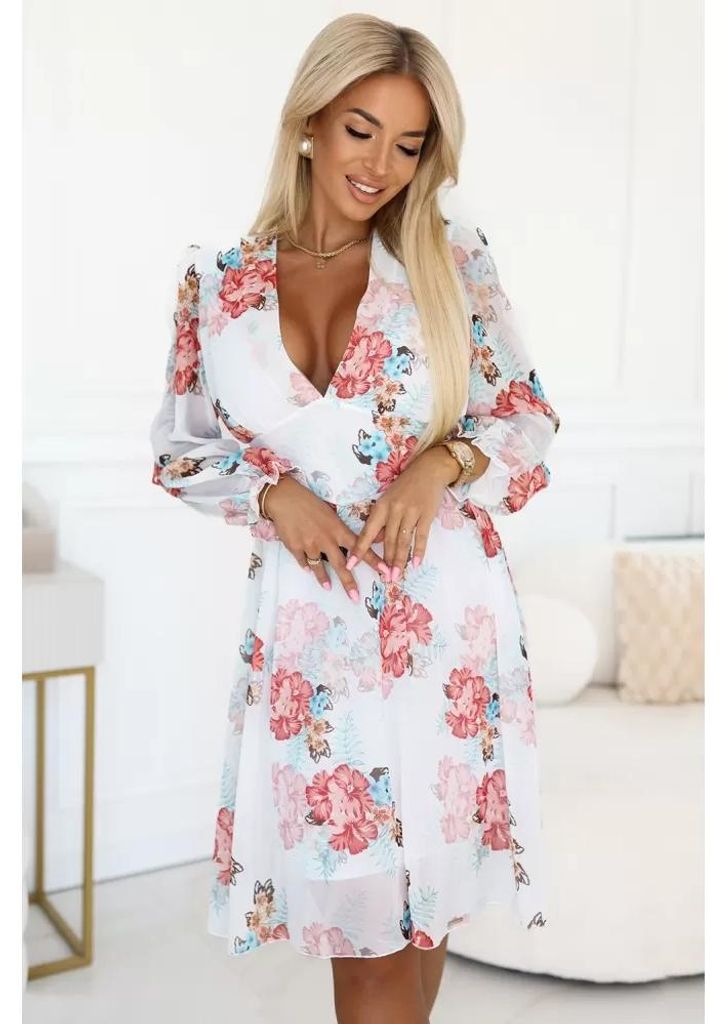 Vestido NUMOCO 388-3, estampado de flores de colores. Imagen del producto 