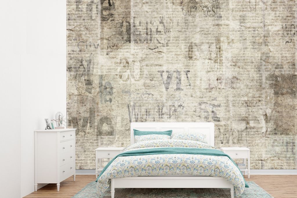 MuchoWow Fototapete für Wohnzimmer oder Schlafzimmer Wandtapete Vinyl Motivtapete Zeitung - Vintage - Papier - 305x220 cm - Wandbilder