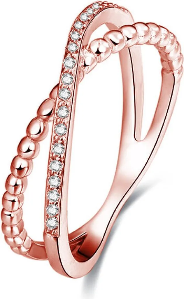 Anello doppio in argento placcato oro rosa AGG195, 50 mm