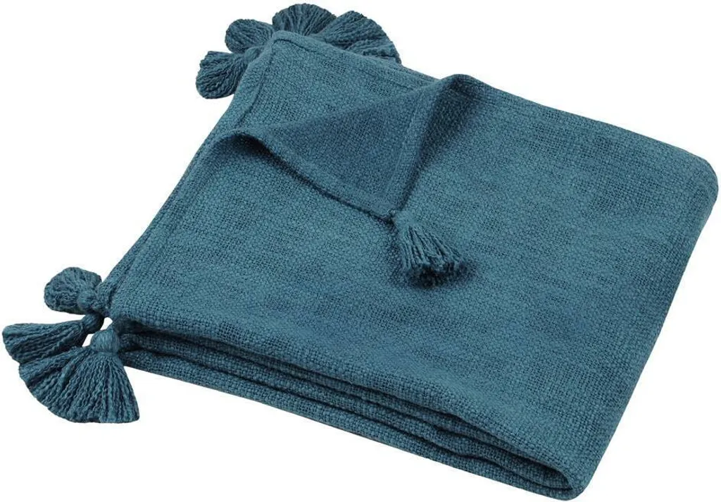 Plaid Sanchez STOF 100% Cotone Blu Scuro | Coperta Minimal con Nappe