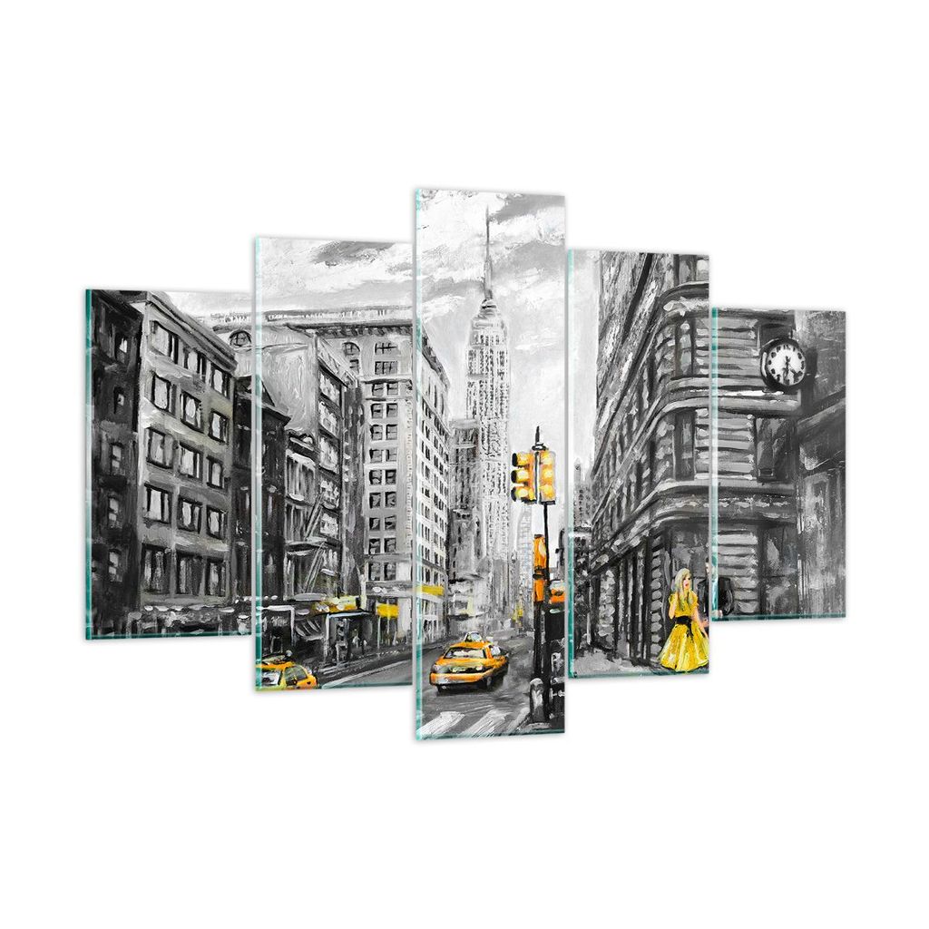 Bilder auf glas - Stadt Taxi Wolkenkratzer Illustration - 150x100cm - Glasbilder - Wandbilder - Kunstdruck - Wanddekoration aus Glas - Glas Bilder ...