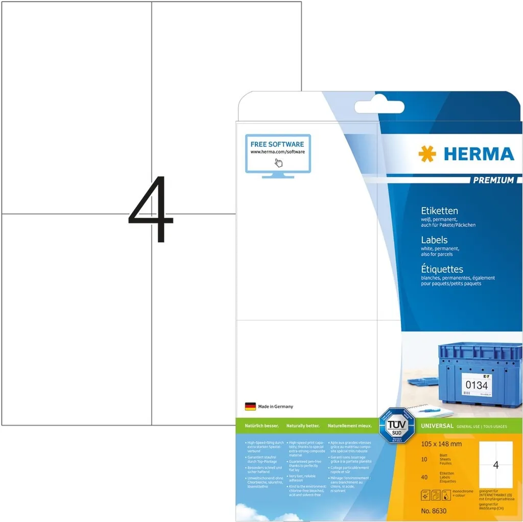 Étiquettes blanches 105x148mm Premium A4 lot de 2800 pièces adhésives
