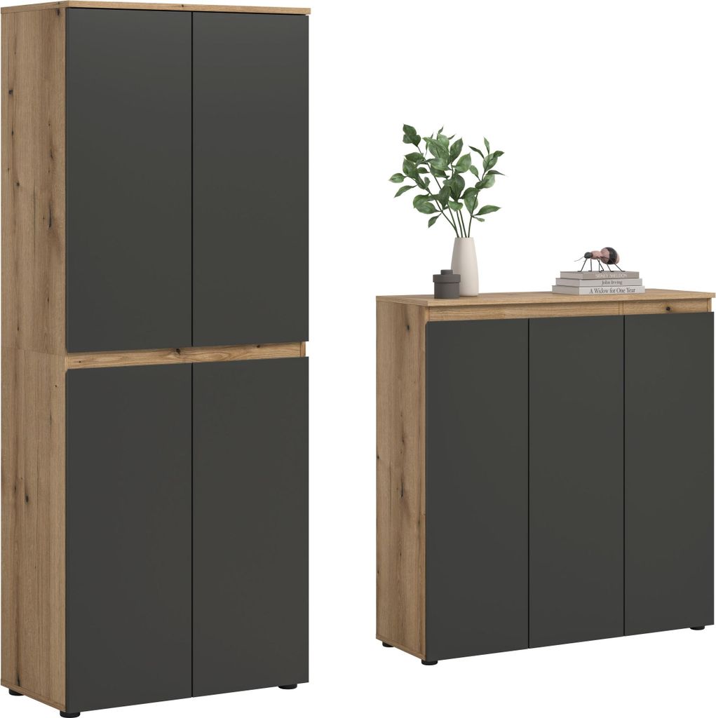 xonox.home Scarpa Universalschrank (B/H/T: 140x175x37 cm) anthrazit und Evoke Oak Nachbildung