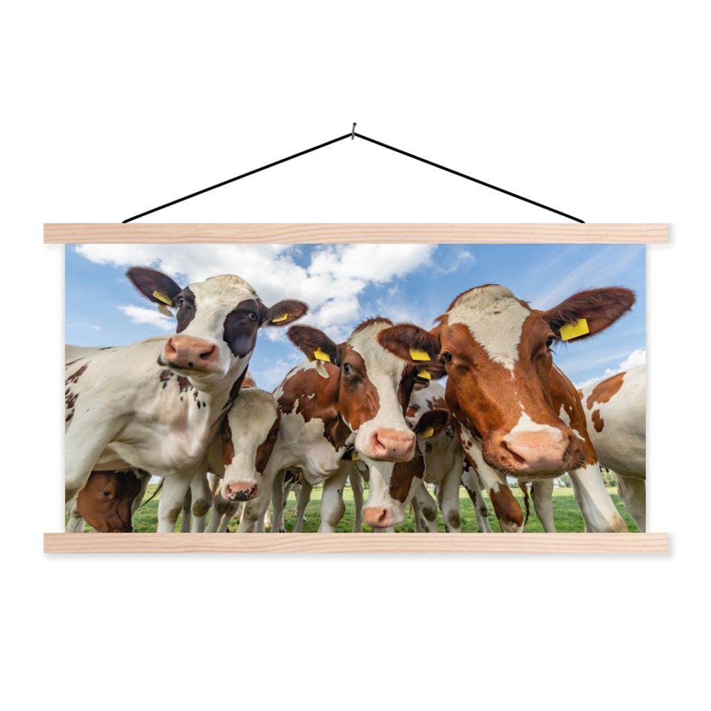 MuchoWow Textilposter Kühe - Tiere - Weide - Natur 120x60 cm mit holzfarbenen Rahmen - Klemmleiste