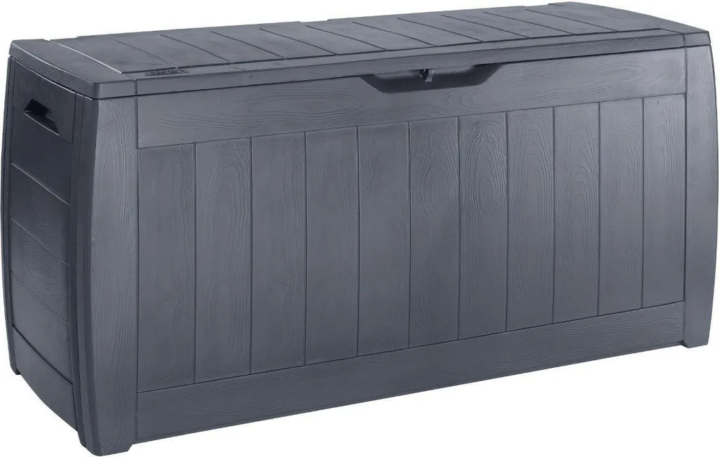 Coffre de jardin Keter Hollywood 270L graphite aspect bois pour terrasse