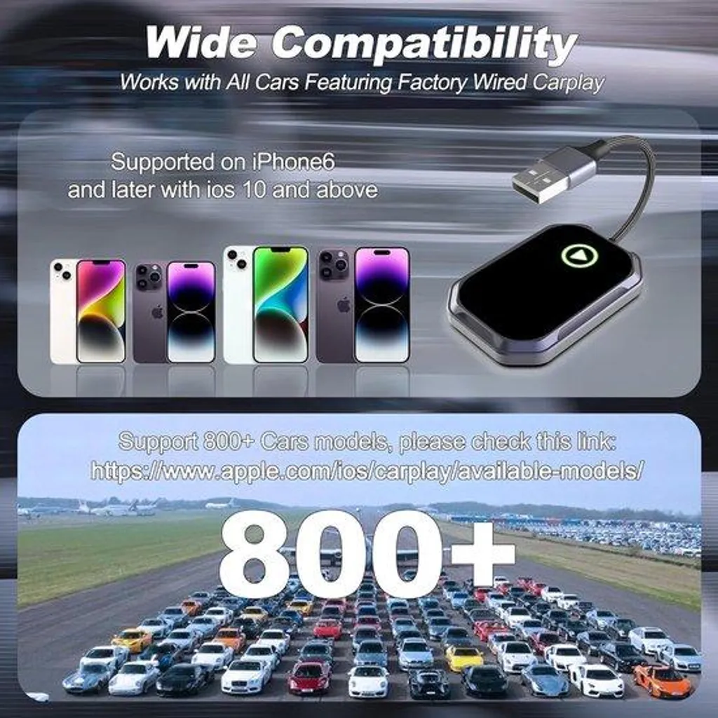 Adaptateur CarPlay sans fil pour voiture - Connexion USB-C et 4K