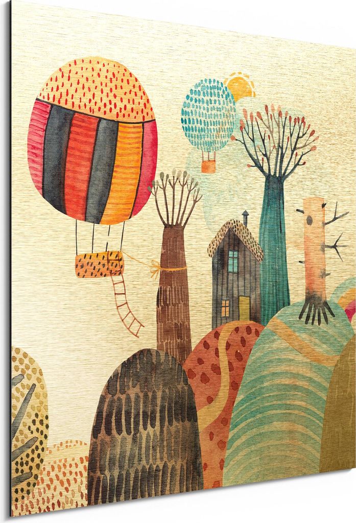 DEQORI Alu-Dibond Bild Gold 30x30 cm 'Illustration für Kinder' Wandbild Metall dünn