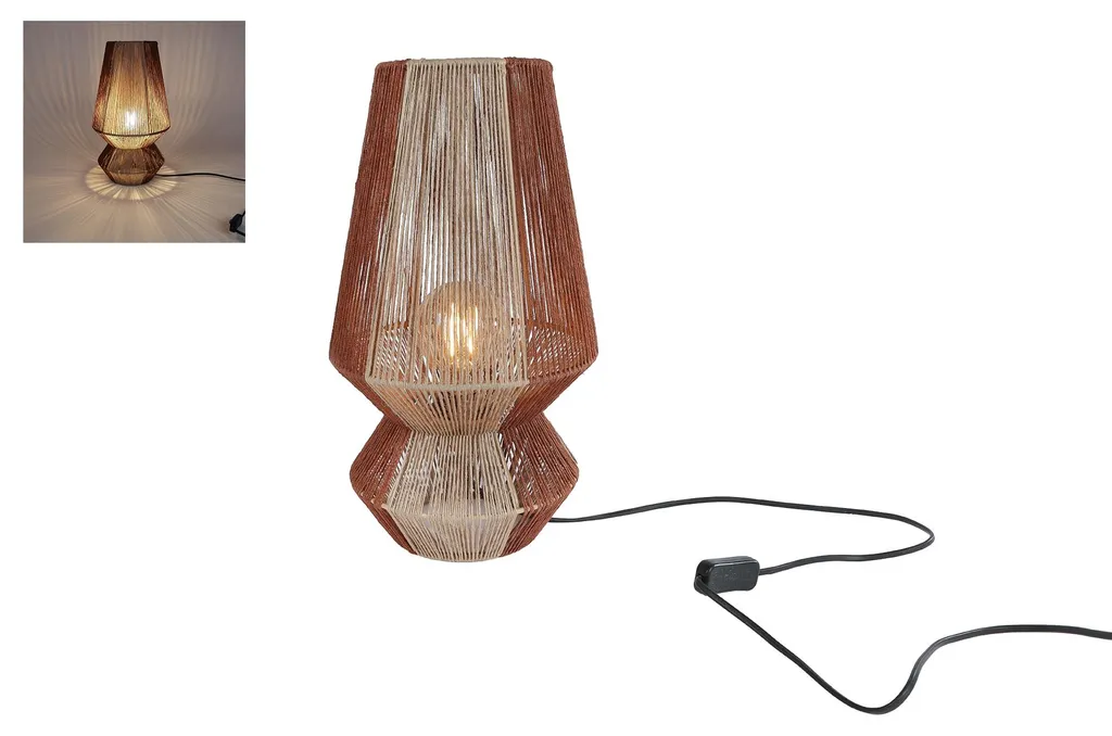 Lampe de chevet vintage en jute et métal beige pour salon et chambre