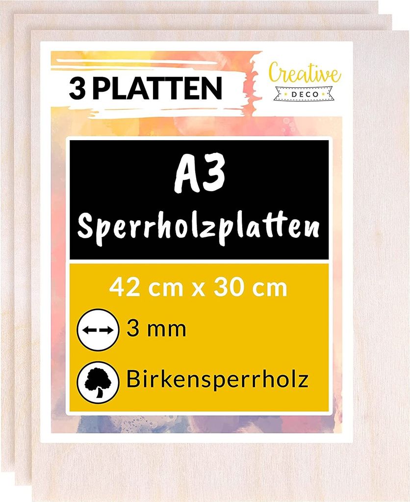 Creative Deco 3 x A3 Překližka 3 mm | 420 x 300 (+/- 0,5) Obrázek produktu 