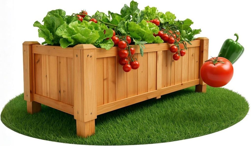 Coemo Hochbeet großes Kräuterbeet Holz mit Pflanzfolie 120 x 40 x 30 cm