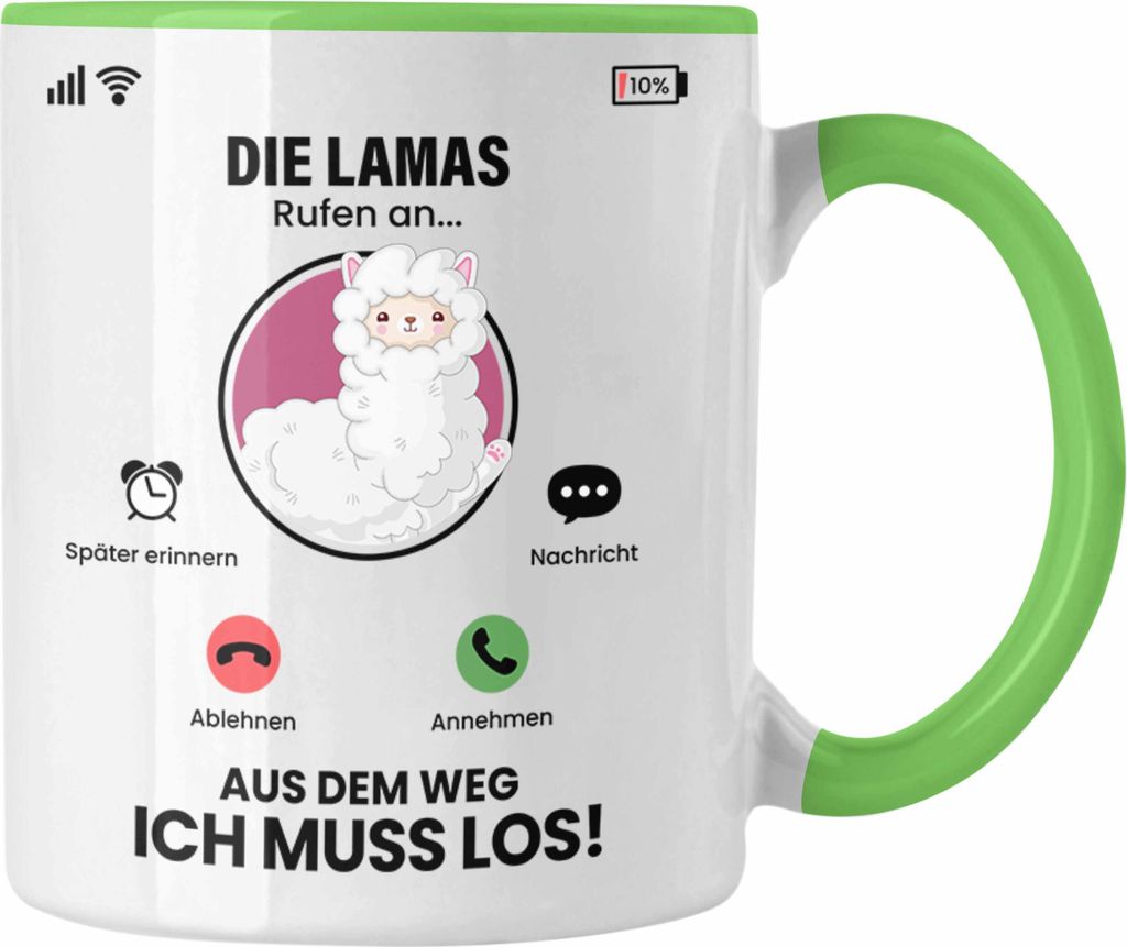 Trendation - Die Lamas Rufen An Tasse Geschenk für Lamas Züchter Besitzer Geschenkidee Lustig Spruch Alpaka Farm (Grün)
