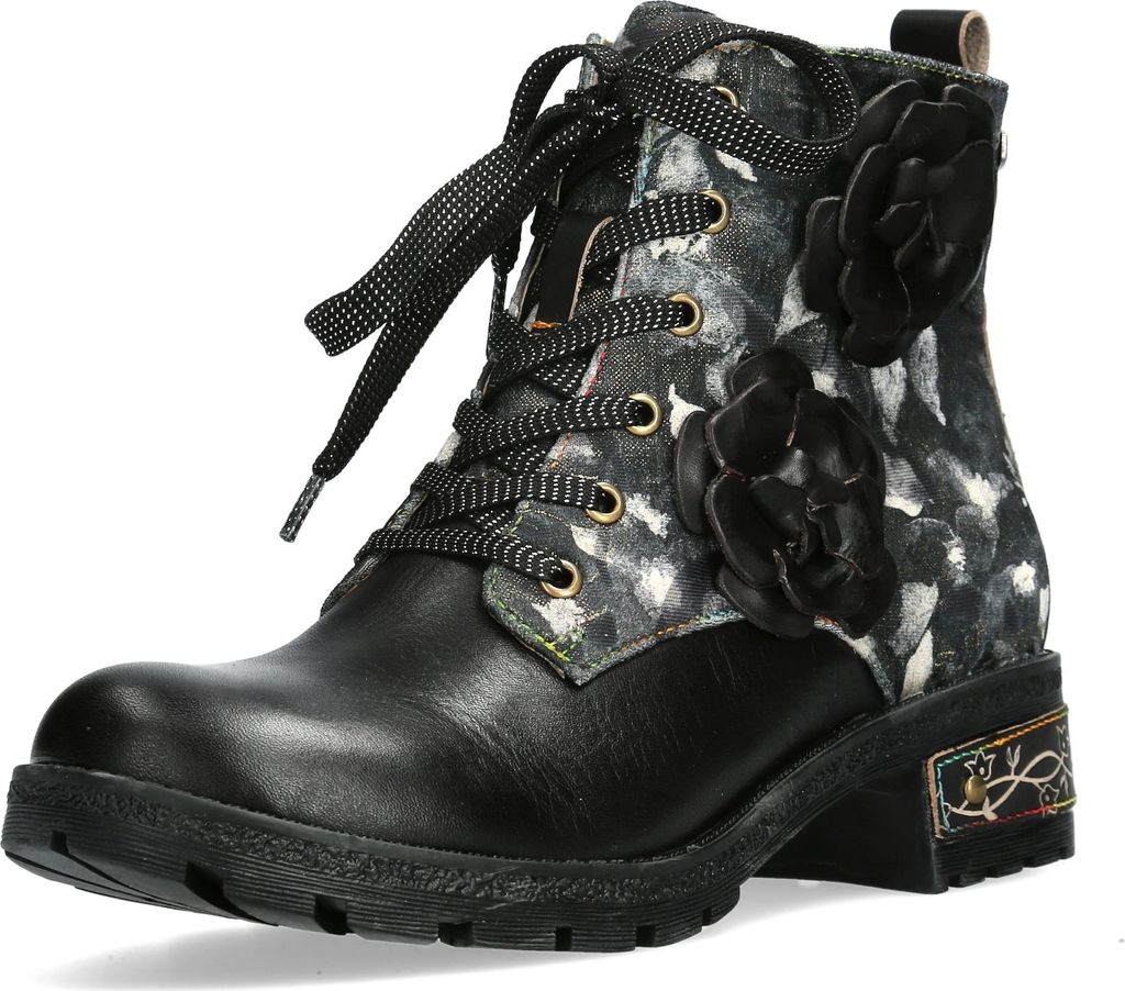 Laura Vita Damen Stiefelette Leder Blumen Blütenapplikation Cocrailo 47, Größe:40 EU, Farbe:Schwarz