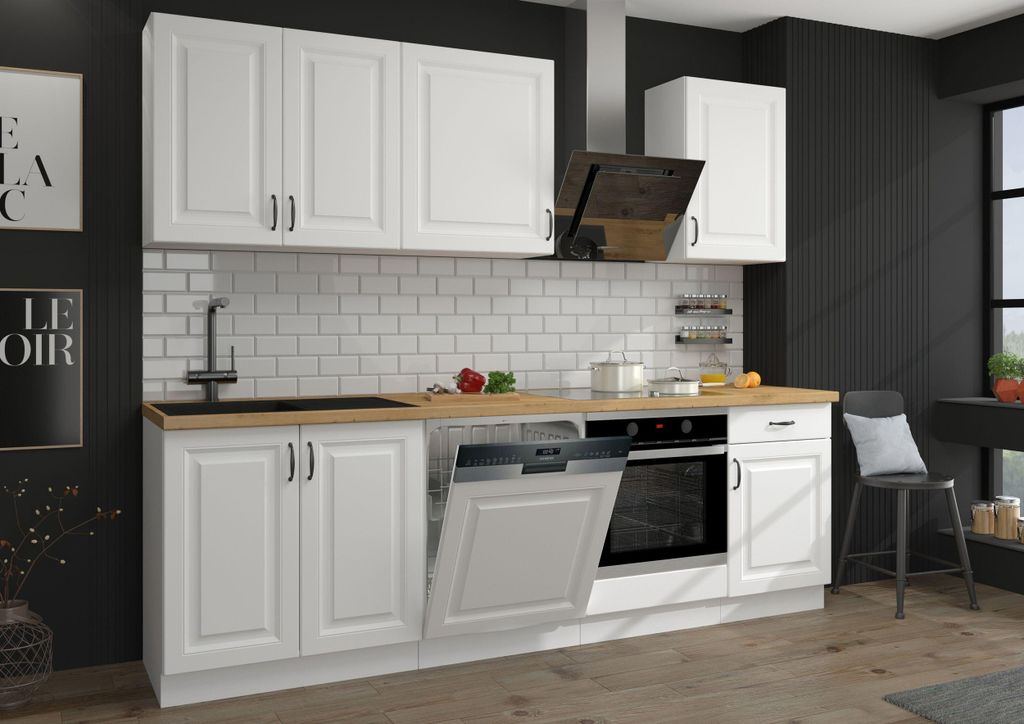 Landhaus Küche Stilo Weiß 250 cm Küchenzeile Küchenblock Produktbild 